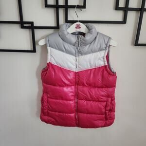 girls pink puffer jacket vest size L 14-16